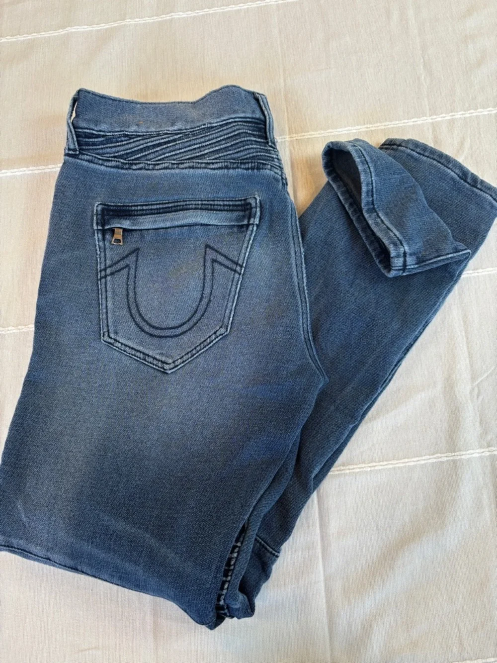 True Religion Rocco Moto Relaxed Skinny Jeans Blue Denim Men’s Size 32